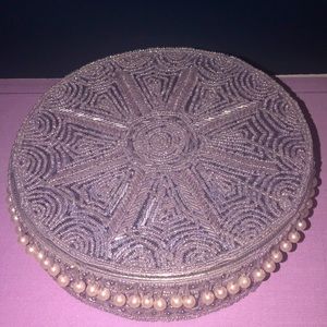 NWT Lavender Beaded 8” Round Decorative Box